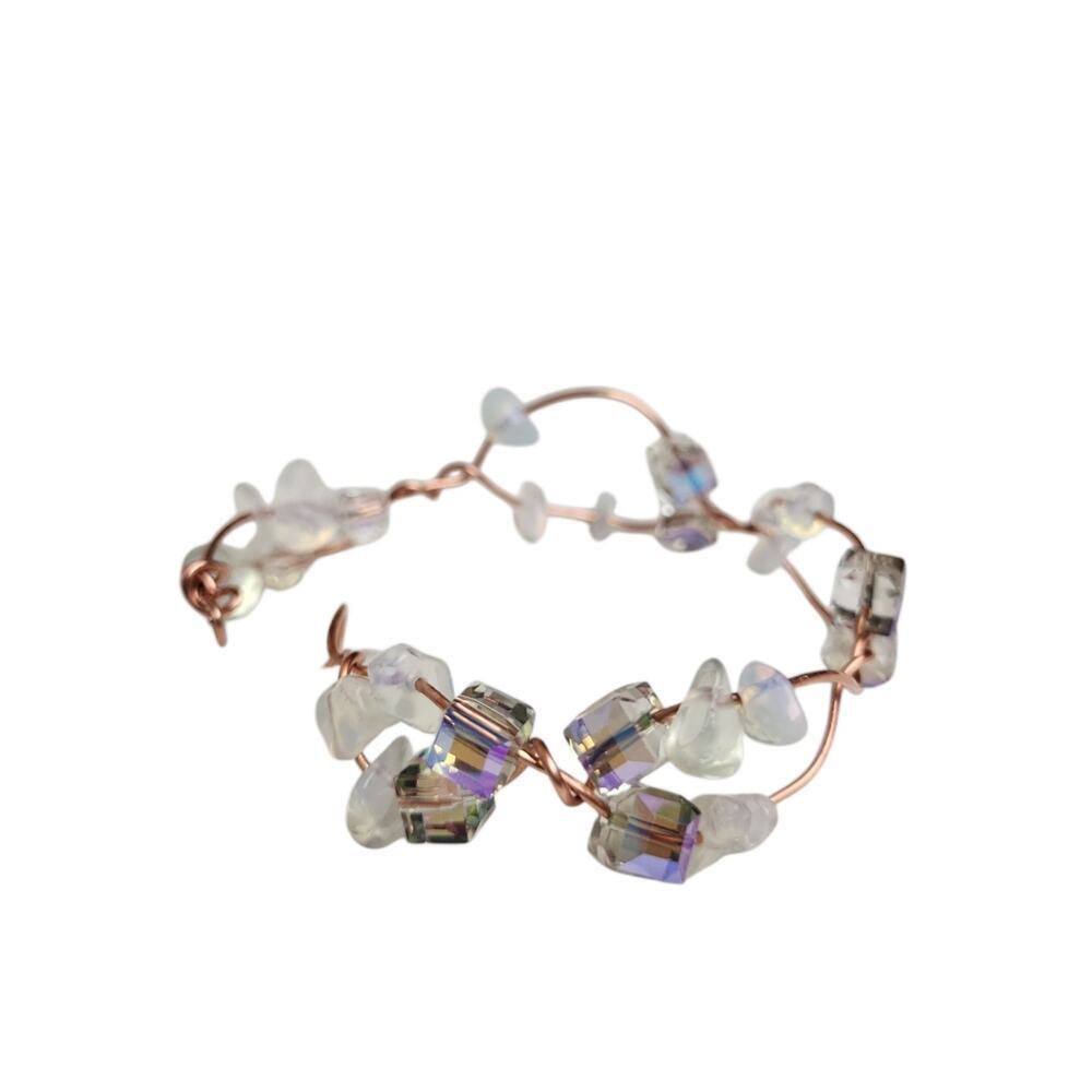 Handmade Purple Transparent Opalite Copper Wire Wrapped Glass Bead Bracelet - Picture 2 of 14